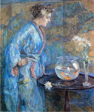  dama pintura art%c3%adstica - Chica en kimono azul dama Robert Reid